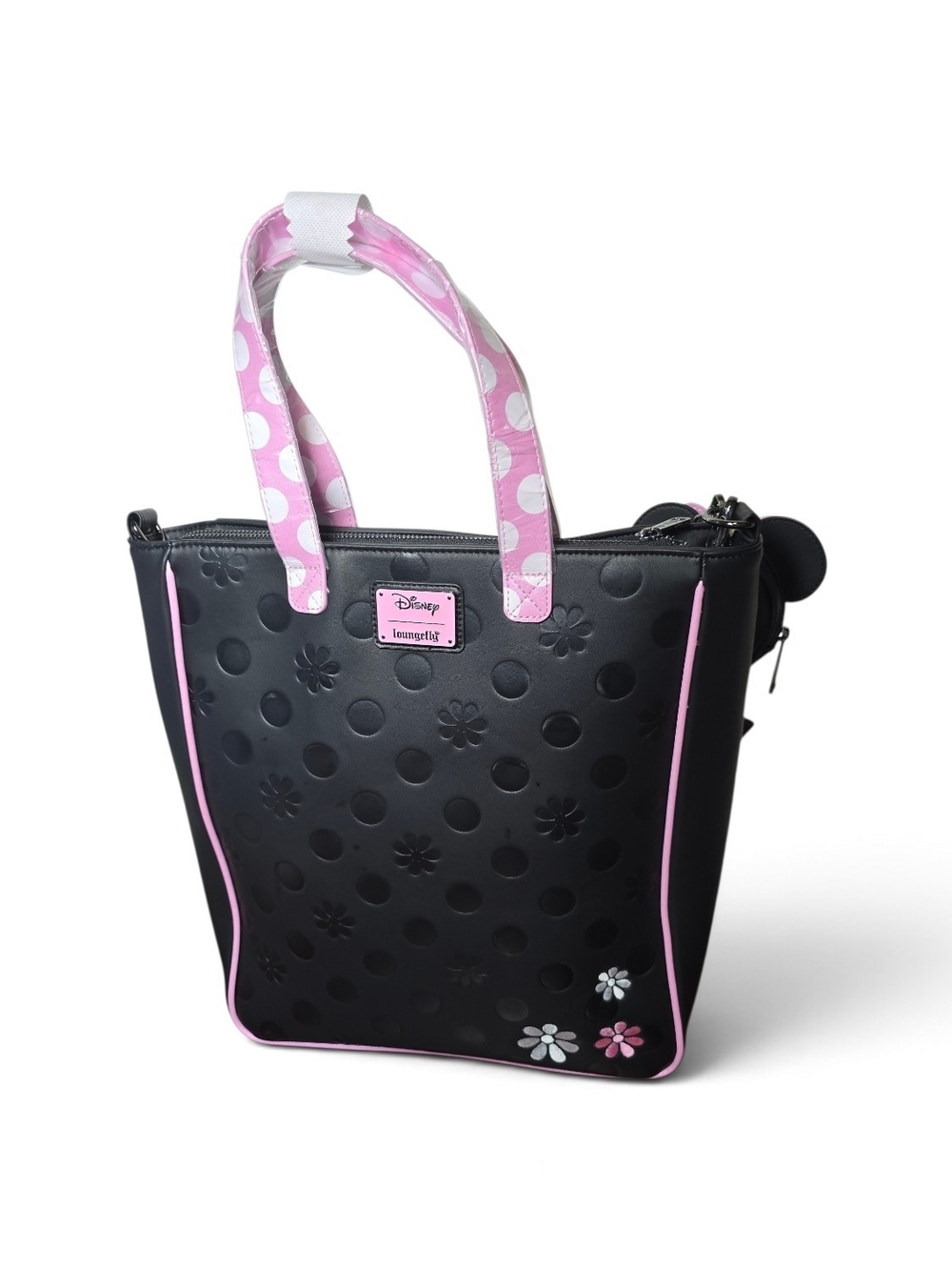 Loungefly Disney Minnie Mouse Floral Rock Dots Tote Crossbody Bag Coin Bag Nwt - Picture 3 of 4